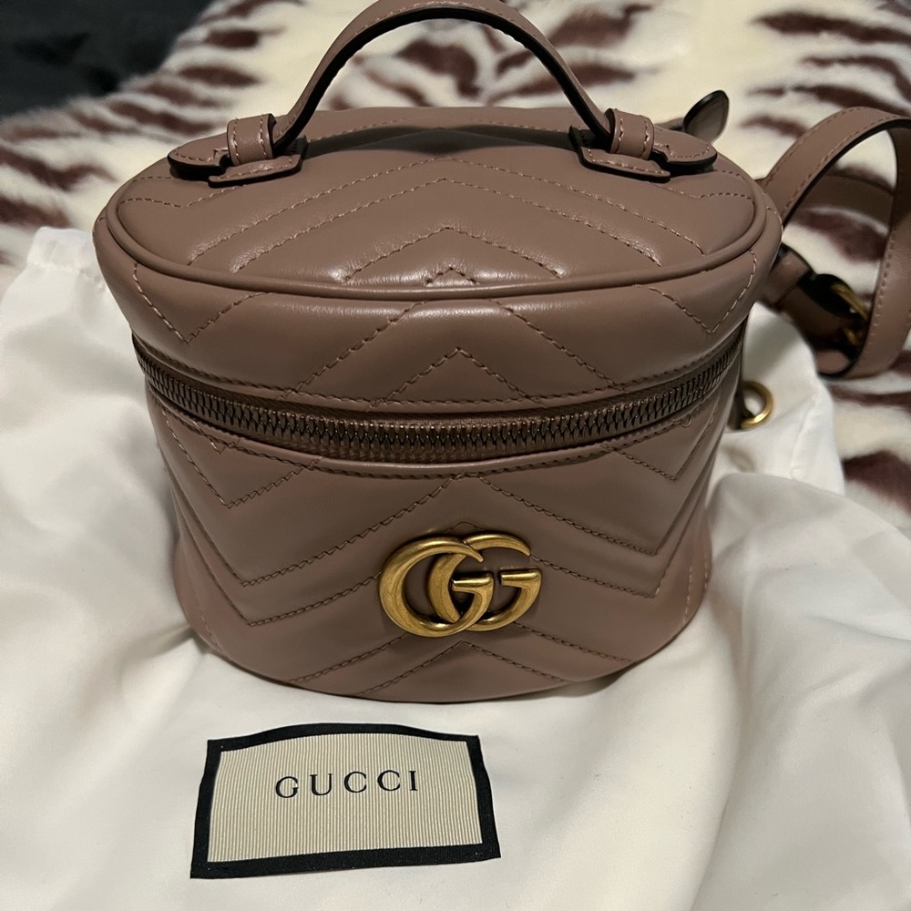Gucci GG Marmont Mini Matelassé Dusty Pink Leather Backpack